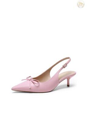 Women's Slingback Kitten Heel Pointed Toe Pumps Faux Leather